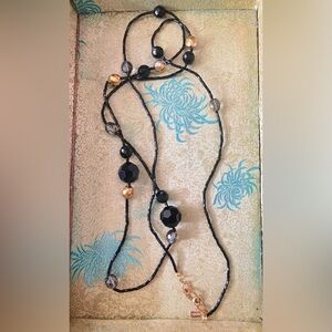 Racheal Signed Jet Black crystal Flapper Necklace